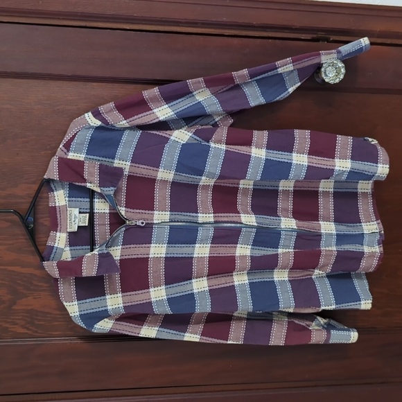 Essentials by Maggie Blue & Pink Plaid Zip Front Collar Shirt Size 18/20 - Picture 1 of 5